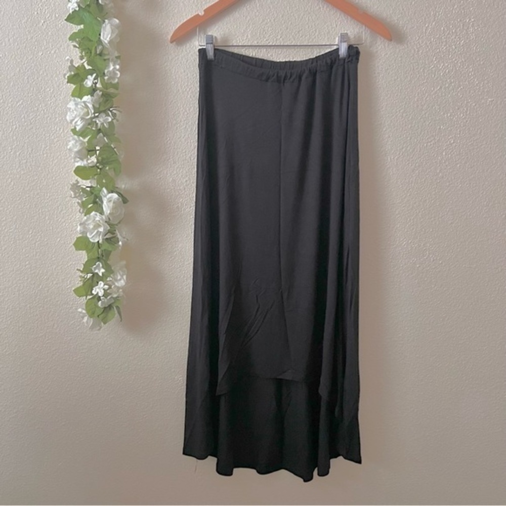 Amour Vert Black High Low Rayon Jersey Knit Maxi Skirt